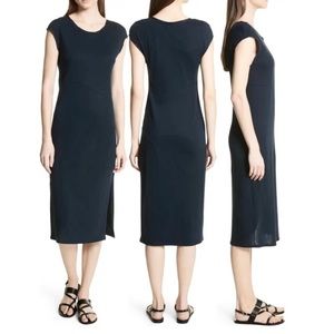 Theory Plume Seamed Tee Pima Cotton Blend Jersey Midi Dress Large Black Soft